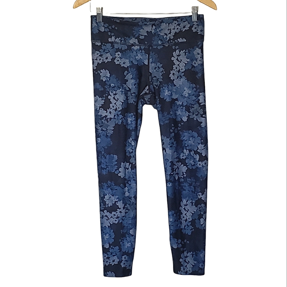 JoyLab Athletic Leggings Size‎ M Navy Blue Light Blue Floral Pattern